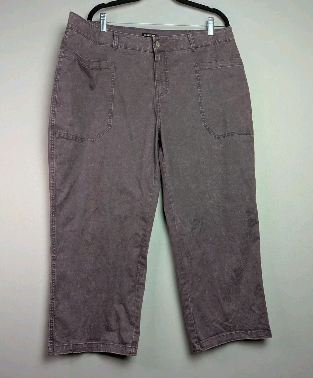 Flamingals Cropped Pants Women's 3XL Stonewash Purple Wide Leg Straight Jeans